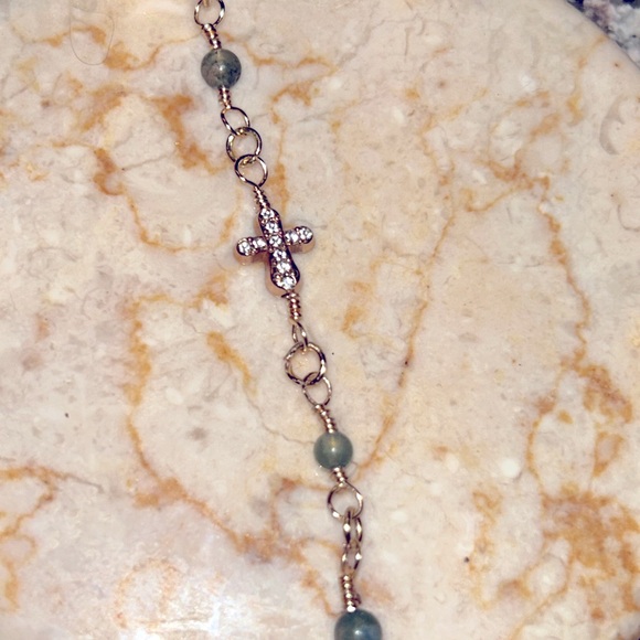 Artisan made Pave cross and Fancy jasper Beaded Bracelet - Picture 2 of 3
